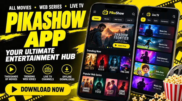 Original dark PikaShow mobile interface illustration